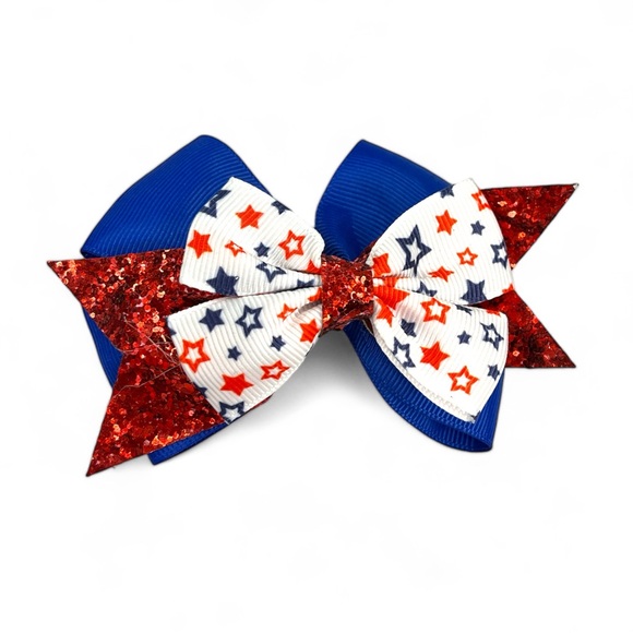 Americana ๐บ๐ธ Glitter Hair Bows Set of 3 - Picture 6 of 7